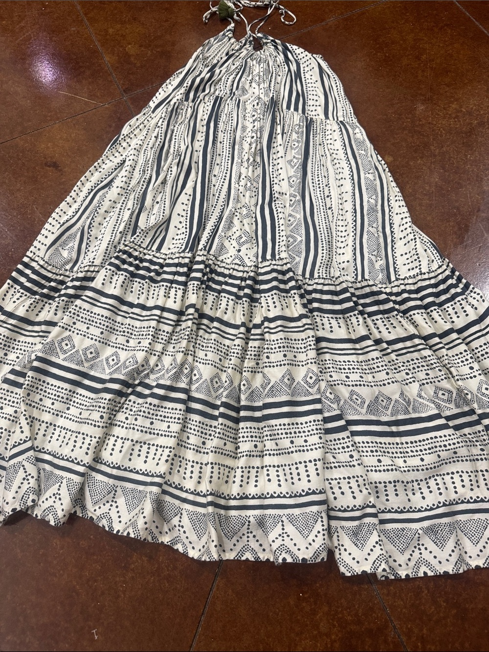 Boho Tiered Maxi Dress - Black & White Halter